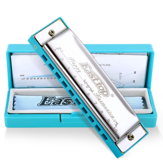 Tecla en C diatónica Harmonica East Top de 10 orificios para principiantes con funda