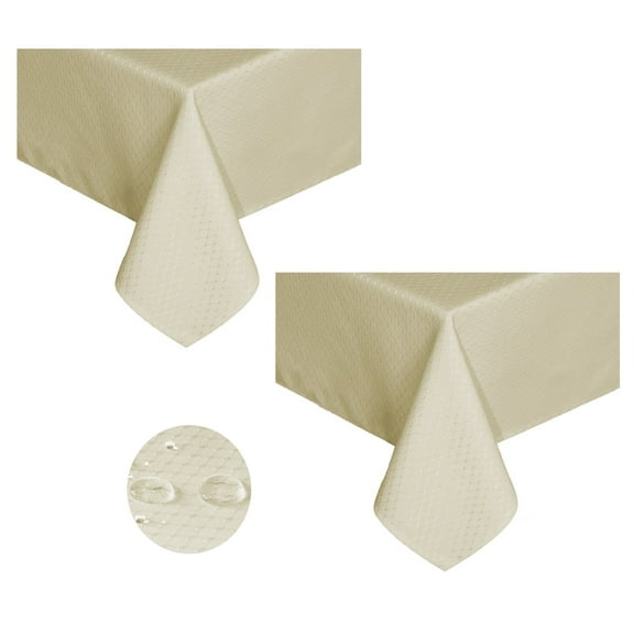 Tektrum 2 Pack 60 X 102 inch 60"X102" Rectangular Elegant Waffle Weave Check Jacquard Tablecloth Table Cover - Waterproof/Stain Resistant/Spill Proof/Wrinkle Free - Great for Dinner, Parties (Beige)
