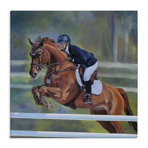 Stupell Industries Jockey Jumping Hurdles Sports Painting Wrapped Canvas Art Print Wall Art, 17 x 17