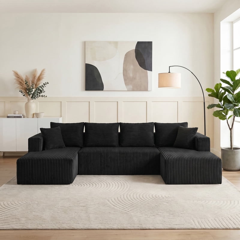 U-Shaped Modular Sectional Sofa with Double Chaise, 132.1'' Oversized Corduroy Sofa Couch with Deep Seat for Living Room Apartment