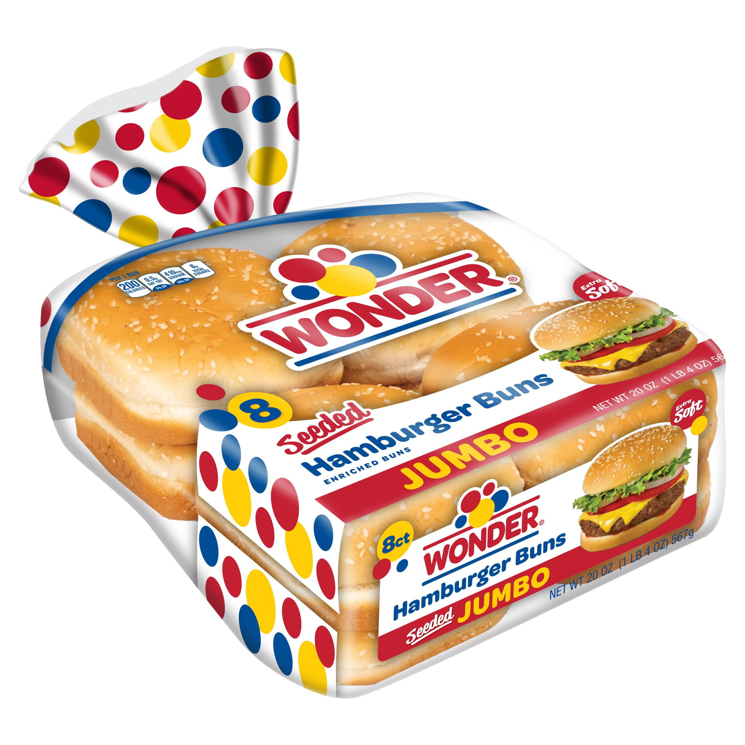 Wonder Bread Jumbo Seeded White Bread Hamburger Buns, 15 oz, 8 Ct, Shelf-Stable