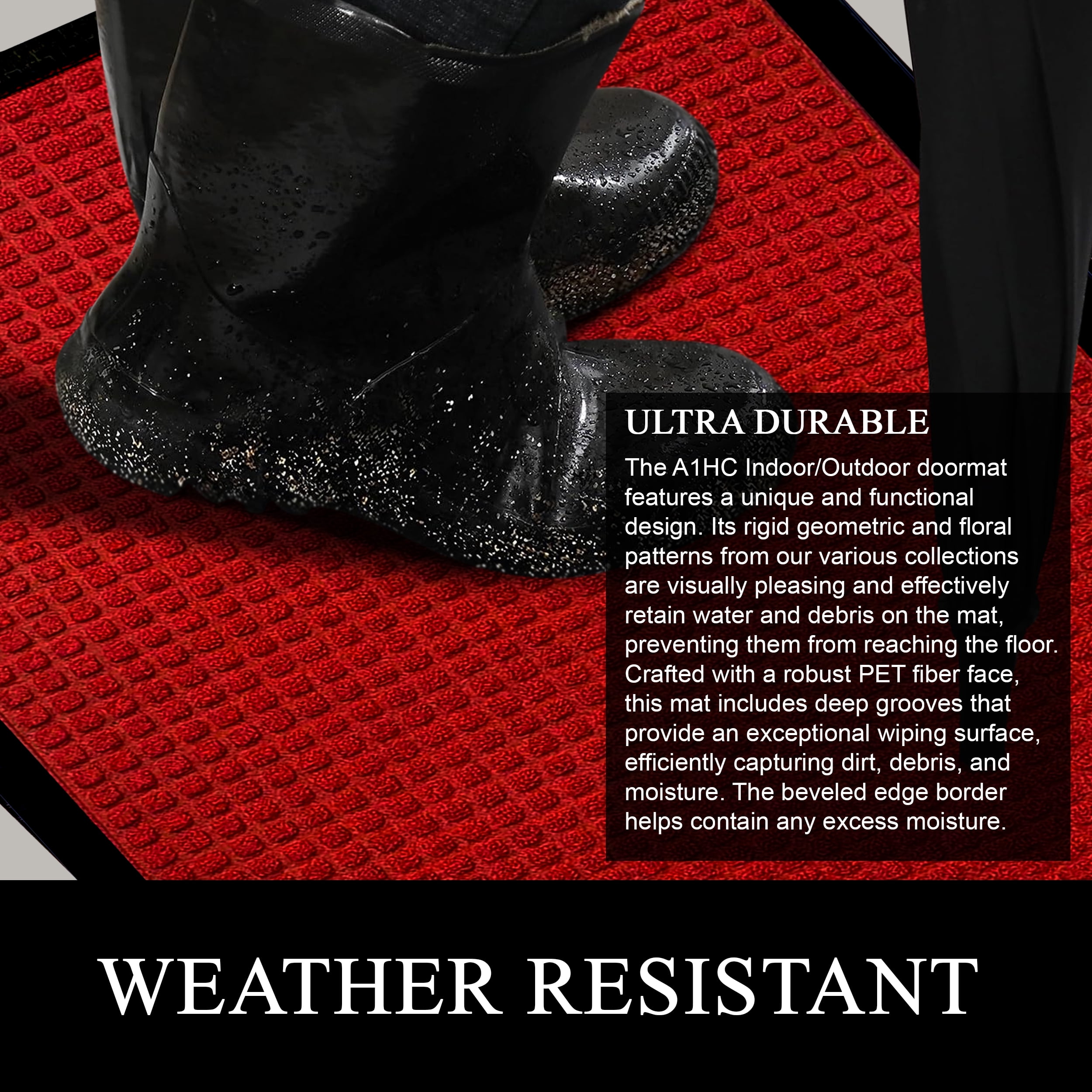 A1HC New Durable and Versatile Polypropylene Rubber Door Mat All Weather Inside Outside Door Mat Easy to Maintain for Front Entrance Back Doors, Patio, Garage All Commercial Places 47x71, Red Waffle