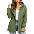 thumbnail image 3 of Women's Loose Fit Long Sleeve Hooded Softshell Jacket With Pocket Solid Color Casual Outerwear Lightweight Comfy Streetwear | CSEONE,Army Green L, 3 of 6