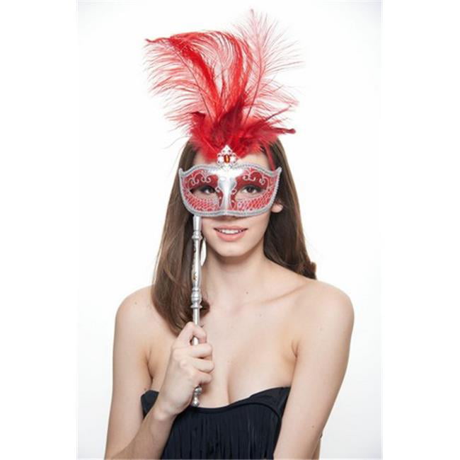 Elegant Women's Swan Venetian Masquerade Masks Ostrich Feathers Flower Red Pink 