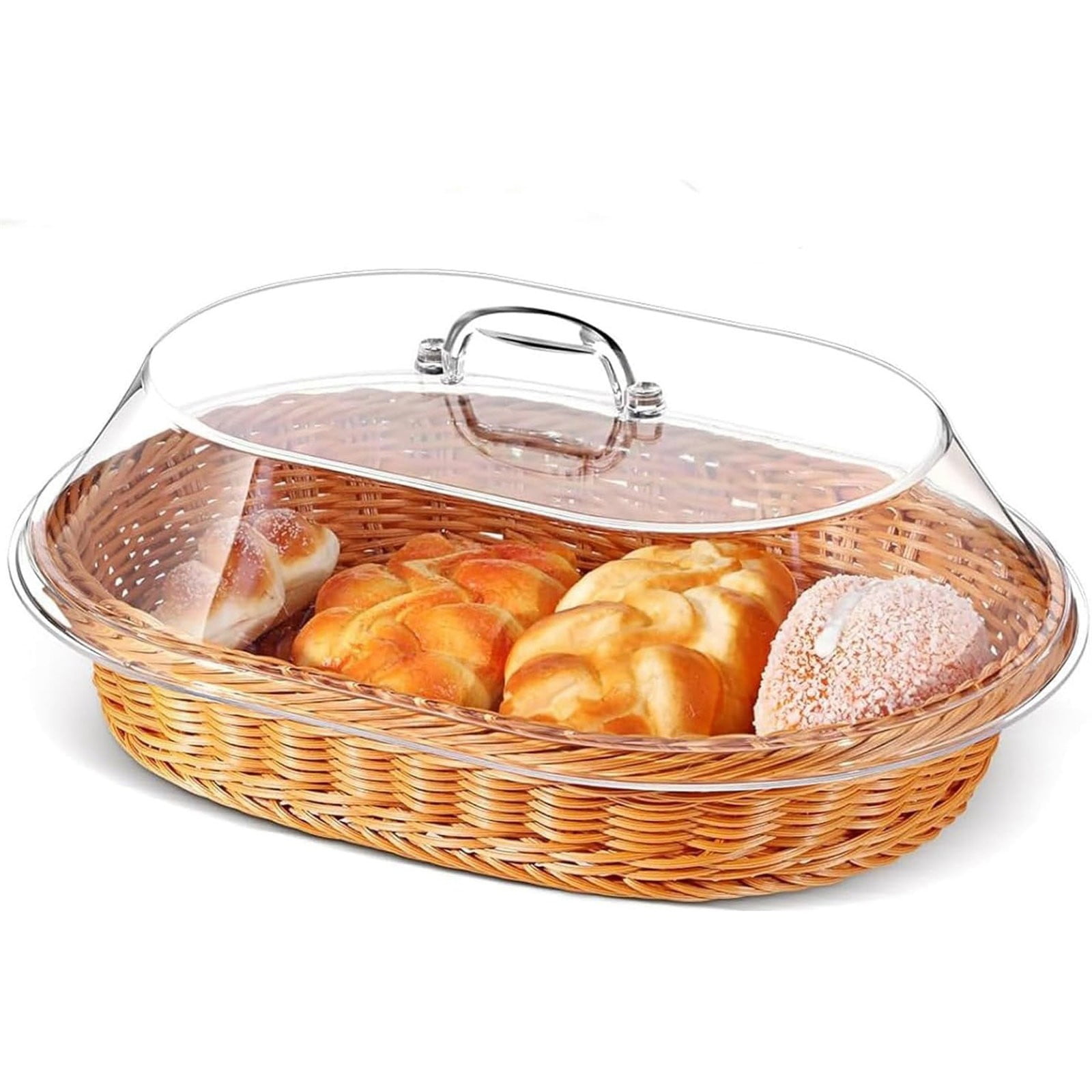 2025 Clearance!! Wicker Basket With Acrylic Lid Wicker Basket With Acrylic Cover Wicker Basket With Lid For Food Wicker Bread Basket Woven Bread Picnic Basket Wicker Bread Basket For Serving