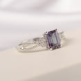 thumbnail image 2 of Lab Created Alexandrite engagement ring for women emerald cut sterling silver color changing gemstone June birthstone, 2 of 5