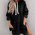 thumbnail image 2 of Kaprioy Womens Casual Pullover Sweatshirt Long Sleeve Split Hem Hoodie Dress with Kangaroo Pocket Fall Fashion Clothes Black, L, 2 of 4