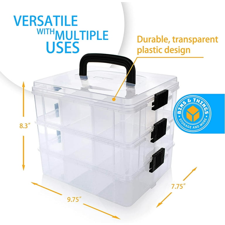 Bins & Things Stackable Craft Storage Container with 18 Adjustable  Compartments - Clear Plastic Small Organizer Box for Beads, Art Supplies,  Sewing 