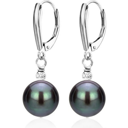 - ADDURN Sterling Silver 6-7mm Black Freshwater Pearl with Pyramid Beads/Shield Lever Back Earring