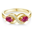 thumbnail image 2 of Gem Stone King 18K Yellow Gold Plated Silver Created Ruby and Created Sapphire Infinity Love Knot Ring for Women | 1.10 Cttw | Oval 6X4MM | Gemstone Birthstone | Jewelry Gifts for Mom Wife | Size 8, 2 of 5