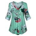 thumbnail image 3 of Camisa de manga larga con cuello en V superior para mujer Blusa informal con estampado floral, XL, Verde claro Vogacara AP000933-20, 3 of 7