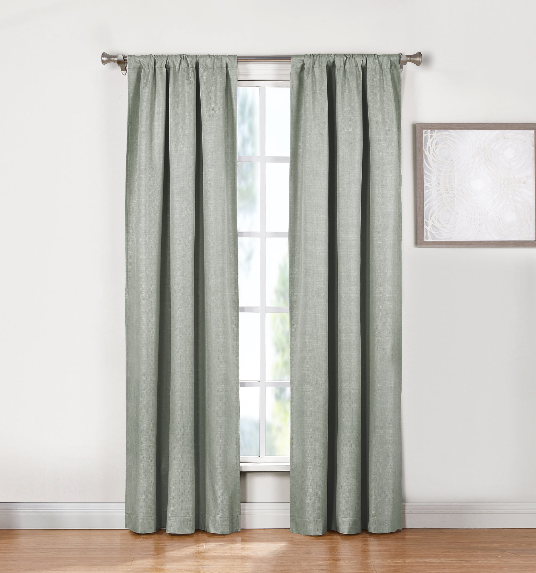 Ecologee Wakefield Textured 100% Blackout Rod Pocket Indoor Curtain Panel Pair, Sage, 37" W x 84" L