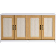Large TV Stand Cabinet, Double Litter Box Enclosure with Sisal Doors, Multifunctional Side Table, Sliding Bottom Panel, White