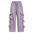 thumbnail image 3 of TIREOW Girls Cargo Sweatpants Elastic Waist Wide Leg Cargo Sweat Pants Baggy Casual Lightweight Cargo Trousers with Multi-Pockets, 3 of 6