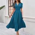 thumbnail image 5 of Bxsruta Womens Maxi Dress V Neck Short Puff Sleeve Pleated Flowy Casual Dresses for Women Vacation, 5 of 7