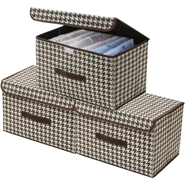 3PCS Cajas De Almacenamiento Con Tapa Y Asa - Bolsa Almacenamiento Ropa Gran Organizador De Ropa Plegables De Tela No Tejida Cajones Organizadoras Para Closet Con Tapas Para Hogar Oficina Dormitorio
