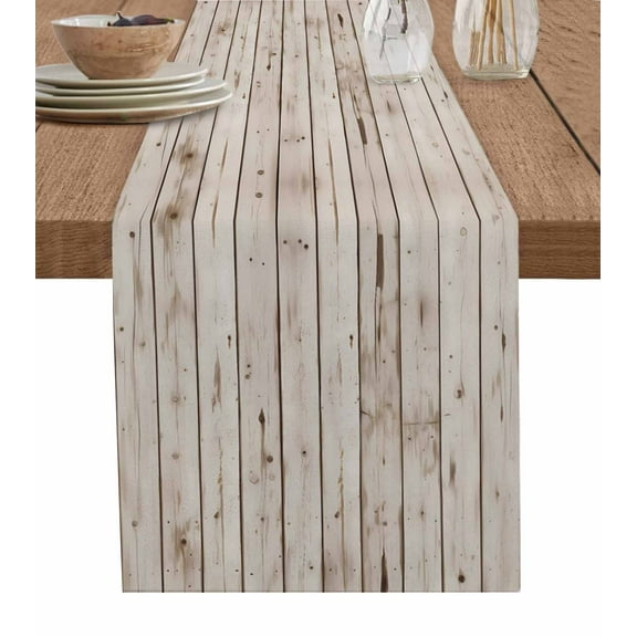 ERUNPONLY Vintage Farmhouse Table Runner - 70 Inch Long Country Retro Beige Wooden Grain Cotton and Linen Blended Dress Scarves Farmhouse Table Runner for Kitchen Dining, Coffee Table, 13"x70"
