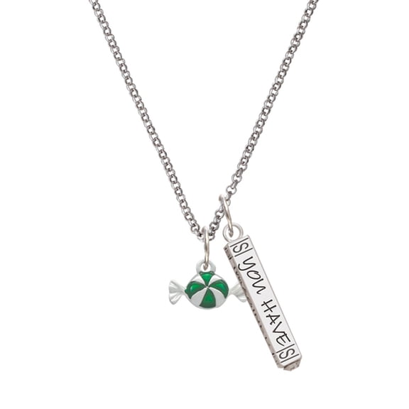Delight Jewelry Silvertone Green Peppermint Candy Silvertone Live the Life You Have Imagined Bar Charm Necklace, 23"
