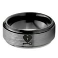 thumbnail image 2 of Tungsten Heart and Key Band Ring 8mm Men Women Comfort Fit Black Step Bevel Edge Brushed Gray Polished, 2 of 4