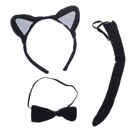 Lux Accessories Halloween Black Cat Ear Tail Bow Accessories Costume Set