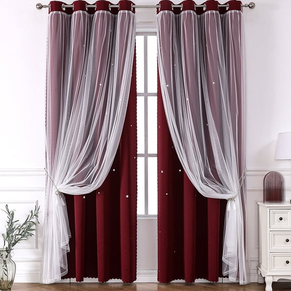 Nvzi Cortinas perforadas de estilo sencillo, ideales para dormitorio, sala y cocina (1 panel, 130 cm de largo x 100 cm de ancho, color vino tinto A82)