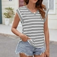 thumbnail image 2 of Yuzhih Cap Sleeve Tshirts for Women Fashion Summer Striped V Neck Tank Tops Baggy Comfy Tunic Tops 2024, 2 of 5