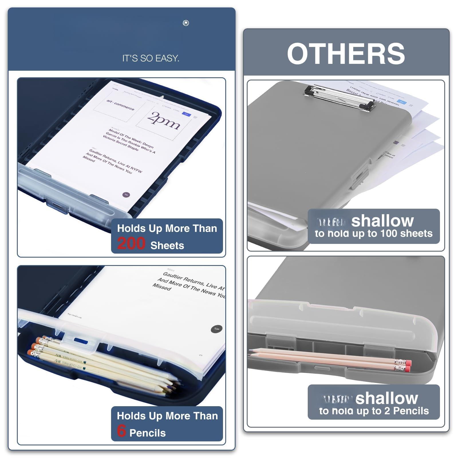 Clipboard With Storage  Clip Board 8.5 X 11 Pen Holder Plastic Organization Case Box For Letter Legal A4 Size Paper Low Profile Teachers Haves School & Office Supplies