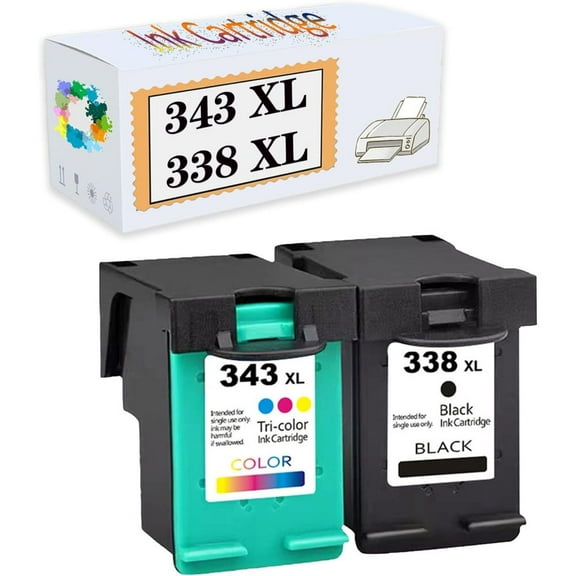 Compatible 343 XL 338 XL Ink Cartridges Replacement for HP DeskJet 460C 5740 5940 6520 6540 6620 6840 6940 6980 OfficeJet 6200 6210 7210 7310 7410 Printers 1 Black 1 Color