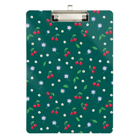 ALAZA Plastic Clipboard A4 Letter Size Decorative Clipboards for Students Women Men 9" x 12.5" Cherry Floral Green