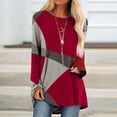 thumbnail image 3 of Scyoekwg Womens Long Sleeve Tops Dressy Casual Crewneck Color Block Geometry Printed Long Graphic Tees Hem Flowy Shirts Oversized Loose Blouse Tunic Tops #B04-Red M, 3 of 5