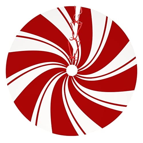 Falda para árbol de Navidad AJIIUSV espiral roja 122 cm lata de caramelos dulces