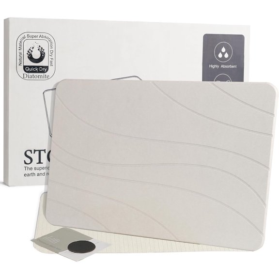Stone Bath Mat, Quick Drying Bath Mat for Bathroom, Diatomaceous Earth Mat, Quick Dry Shower Mat,  Absorbent, Elegant Design, Easy to Clean - White 23.6x15.35