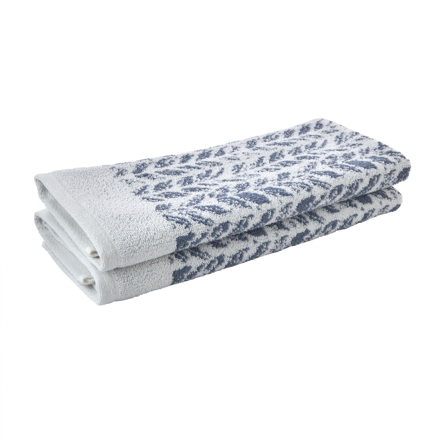 SKL Home Distressed Leaves 2 Piece Cotton Hand Towels, Denim Blue