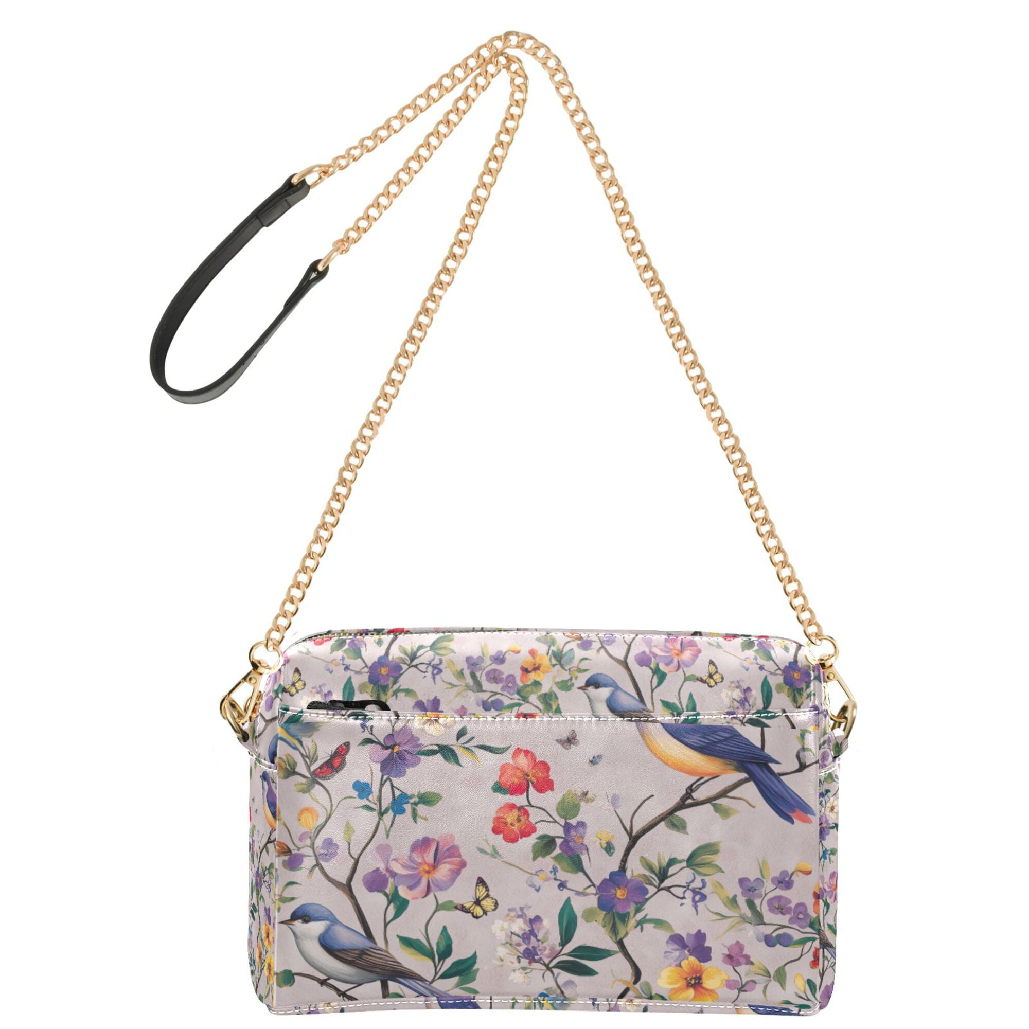 FORMRS Women Crossbody Purse with Chain Strap Vegan Leather Shoulder Handbag, Purple Floral Pattern