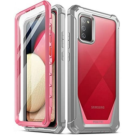 Poetic Guardian Case for Samsung Galaxy A02S, Clear Case with Built-in Screen Protector, Pink/Clear