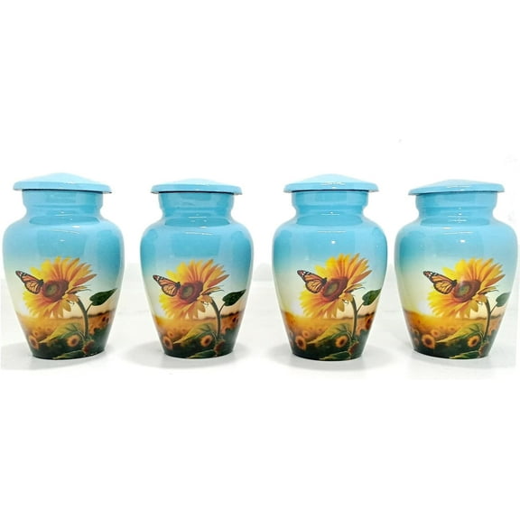 UR Keepsake Urn Set of 4-Sunflower with Butterfly Cremation Keepsake Urn for Human Ashes with Velvet Box & 4 Velvet Bag-Mini Keepsake Urn - Affordable Keepsake Urn (3 cu.in x 4pcs) (1)