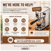HiBREW 20 Bar Semi Automatic Espresso Machine for Home, Stainless Steel Coffee Maker with Steam Wand H10B