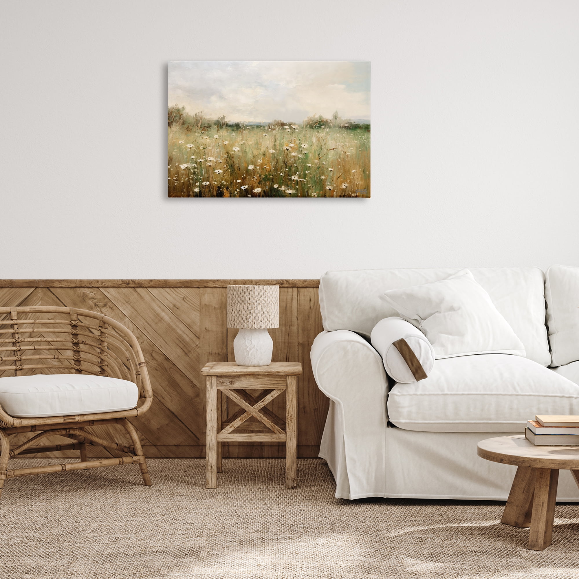 Stupell Industries Country Daisy Field Landscape Painting Gallery Wrapped Canvas Art Print Wall Art, 30 x 20