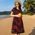 thumbnail image 4 of Balery Red Dragon On Black Vestidos sueltos de manga corta para mujer, vestidos de verano 2025, vestidos casuales de corte A con vuelo., 4 of 6