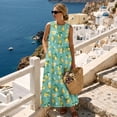 thumbnail image 4 of Xixirimido Lemon Floral Green Print Summer Dresses for Women Linen-like Flowy Casual Sleeveless Maxi Dress Beach Vacation Sundresses with Pockets, Large, 4 of 7