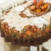 Thanksgiving Turkey Tablecloth Vintage Fall Pumpkin Table Cloth for Kitchen Decoration - 60" X 102" Oval