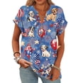 thumbnail image 3 of Iaqnaocc American Flag Tops for Women 4th Of July Summer Button V Neck Retro T Shirt Independence Day Animal Butterfly Print Freedom Short Sleeve Tee Shirts Blue XXL, 3 of 4
