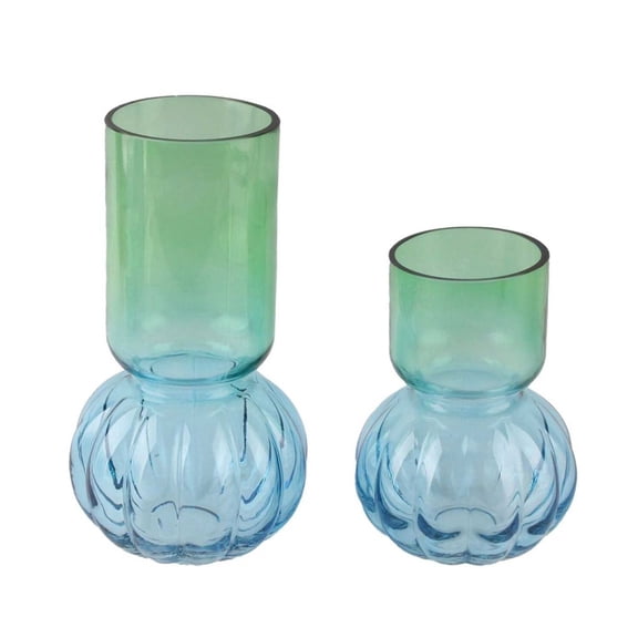 Aria Home Set of 2 Modern Glass Bubble Shaped 7in Tabletop Vases Green Blue Gradient Decor