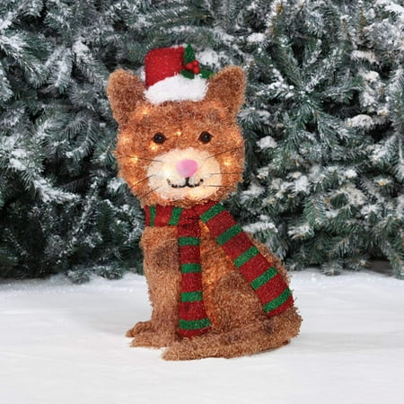 Outdoor Light Up Furry Fluffy Tinsel Santa Kitty Cat Outdoor Light Up Furry Fluffy Tinsel Santa Kitty Cat Holiday Lawn Sculpture Lighted Yard Ornament Decoration By Morning Star