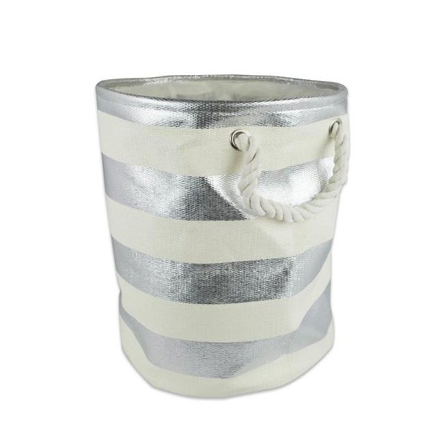 Design Imports CAMZ35030 13,75 x 13,75 x 17 Po Bac de Rangement Rond en Papier à Rayures&44; Argent - Moyen