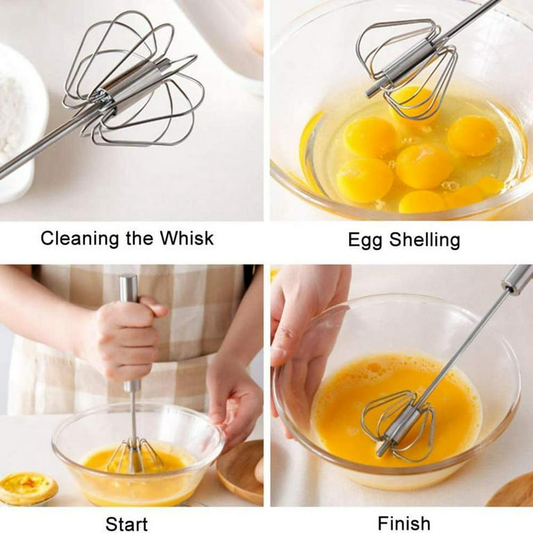 Household Semi-Automatic Egg Beater Stainless Steel Self-turning Utensil  Cream Whisk Manual Mixer Kitchen Tool - متجر اختياري