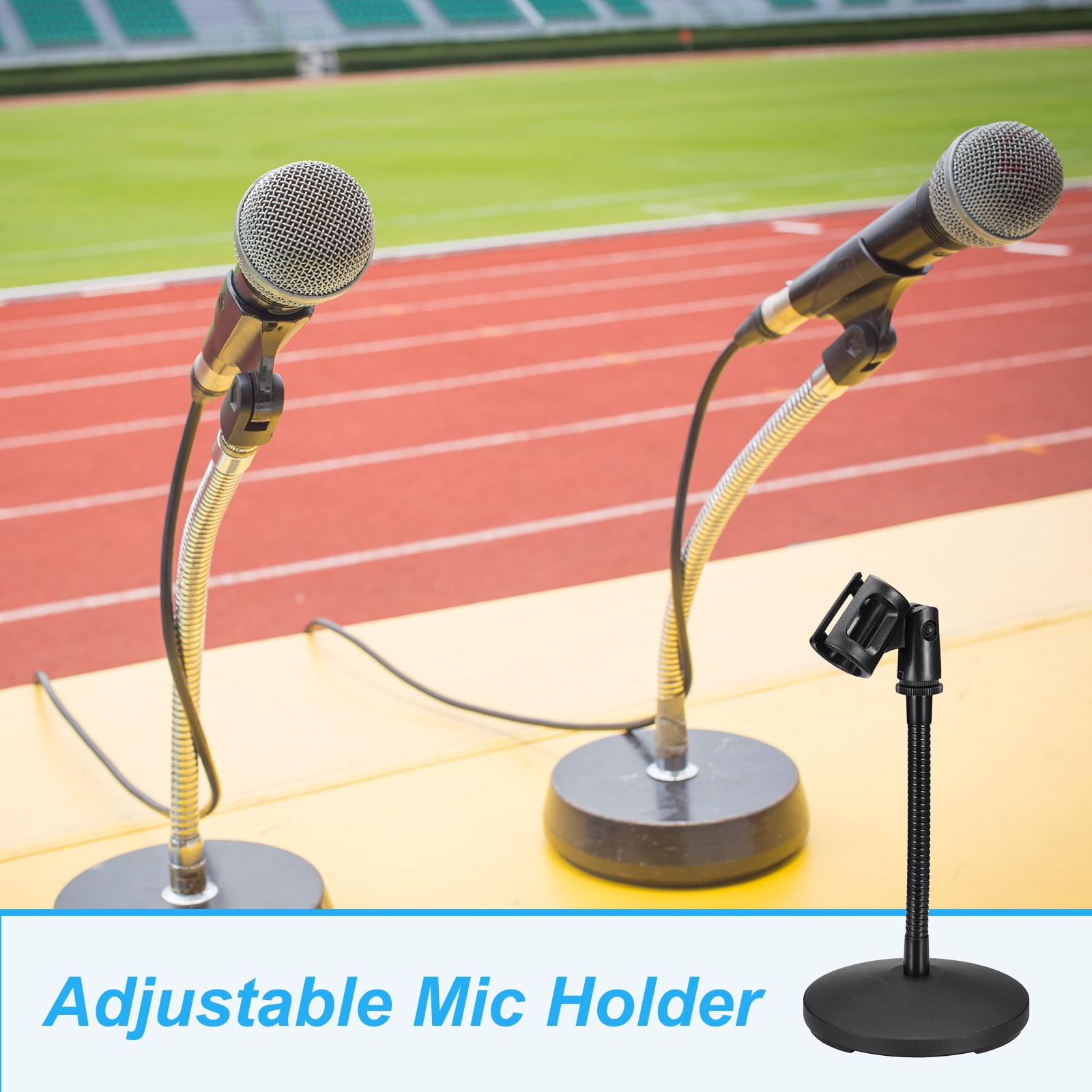 Uxcell Gooseneck Tabletop Microphone Stand 130x270x185mm Adjustable Mic Holder Flexible Wireless Mic Clip Adapter with Weighted Base for Handheld Mics