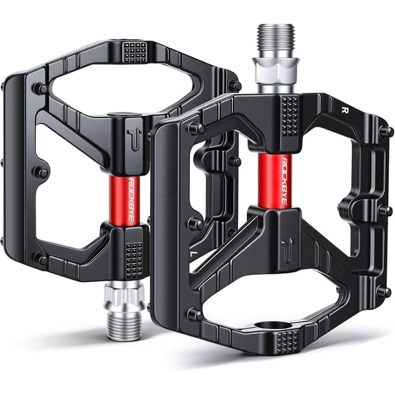 Road/Mountain Bike Pedals, 9/16" Aluminum Alloy Flat Pedals with Dual DU Bearings & 12 Non-Slip Pins, Wide Platform Bicycle Pedals for Road, Mountain, BMX, Ebike Bikes
