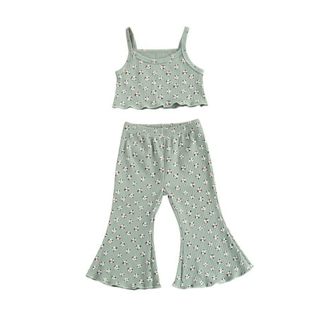 

Farrubbyine8 Toddler Floral Outfits Girl Sleeveless Tank Top Flared Pants Set