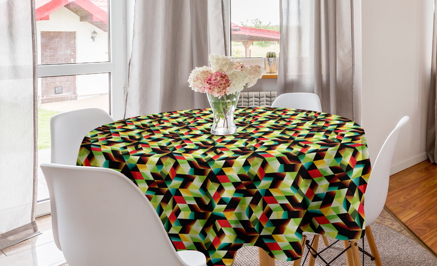 Triangular Tablecloth Colorful Round Tablecloth, Polygonal Pattern with Triangle Shapes ...